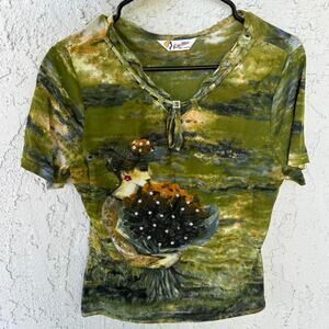 Vintage mesh lady with bouquet top